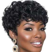 Short Curly Bob Wig, 100% Human Hair, No Glue, 4 Inch Short Curly Hair, Full Machine Made, No Front Band, Suitable For Daily And Christmas Use, 1B Color - Black - View 13