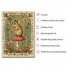 1 幅无框可爱森林动物老鼠蘑菇民间艺术幼儿园海报帆布印刷复古乡村风格墙壁艺术美学装饰画适用于公寓、客厅、卧室、现代家居装饰 - 彩色 - 查看 6