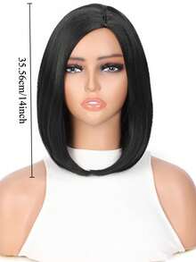 Short Bob Straight Synthetic Wig Ombre Wig Black To Red Side Part Daily Cosplay Party Wig 14 Inches Bowl Cut Wig Heat Resistant Fiber Synthetic Wigs For Women Black Red - Black - View 2