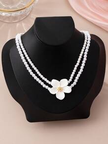1pc Fashionable Colorful Floral Design 3D Pendant Necklace, Suitable For Elegant Women, Beach, Resort Jewelry