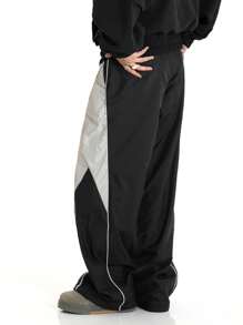 DK-MB High Street Varsity Style Colorblocked Loose Straight Leg Casual Cargo Pants, Fashion Unisex Couple Streetwear Hip Hop Baggy Pants, Versatile All-Match Wide Leg Trousers Suitable For Boyfriend/Husband Gift