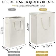 Upgraded 60L Ultra-Thin Collapsible Laundry Basket – Narrow Portable Hamper With Lid & Handles For Dirty Clothes Storage - 彩色 - 查看 2