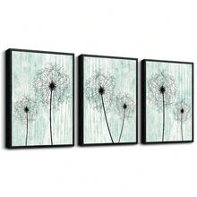 3 件，植物墙面装饰艺术。带框帆布墙面艺术木质背景；浅绿色调装饰画，极简主义艺术，客厅卧室餐厅家居装饰木制帆布印刷装饰艺术，室内家居墙面装饰艺术画挂画壁画，室内家居墙面装饰艺术