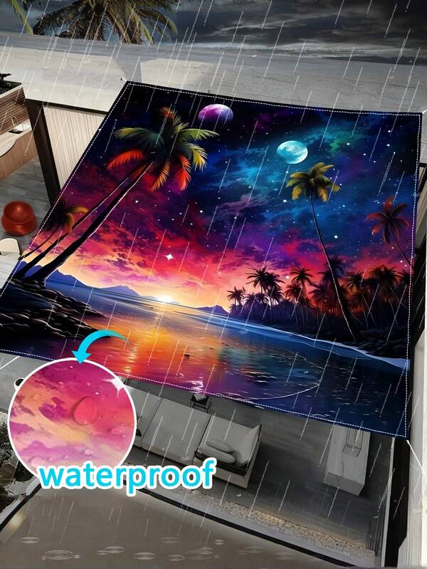 1pc Outdoor Thick Waterproof Sunscreen Ombre Green Bohemian Style Beach/Garden Awning Sun Shade, Comes With Ropes (Excluding Stand)