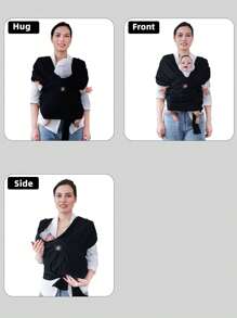 rooya baby 1pc Infant Black Versatile 100% Cotton All Season Sling Carrier, Front Facing Newborn Baby Carrier Wrap