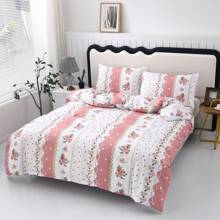 3pcs Floral Printed Brushed Bedding Set Without Comforter [1 Duvet Cover + 2 Pillow Shams], Soft And Comfortable Fabric, Suitable For Bedroom, Hotel, Dormitory, Vacation Home