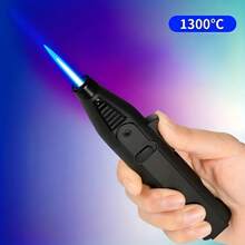 1 encendedor de antorcha de 1300°, llama azul con cierre de seguridad, encendedor de llama brillante, recargable a gas butano, resistente al viento, con llama de chorro fría, apto para velas, barbacoas, estufas de pared, regalo de camping (no incluye gas butano)