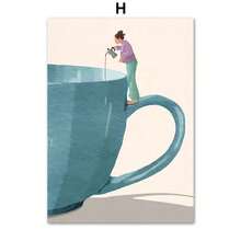 1pc Quà tặng hiện đại tối giản cuộc sống hàng ngày nghệ thuật treo tường vải canvas cô gái đọc sách áp phích bóng bay in cốc hình ảnh trừu tượng cho trang trí phòng khách khung tùy chọn - Nhiều màu - Xem 15