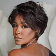 Fashion Chic Pixie Cut Wig Human Hair With Bangs For Women 5 Inch Brazilian Remy Human Hair Natural Look Short Straight Pixie Cut Wigs Glueless Full Machine Made Wig Perfect For Daily Wear And Parties