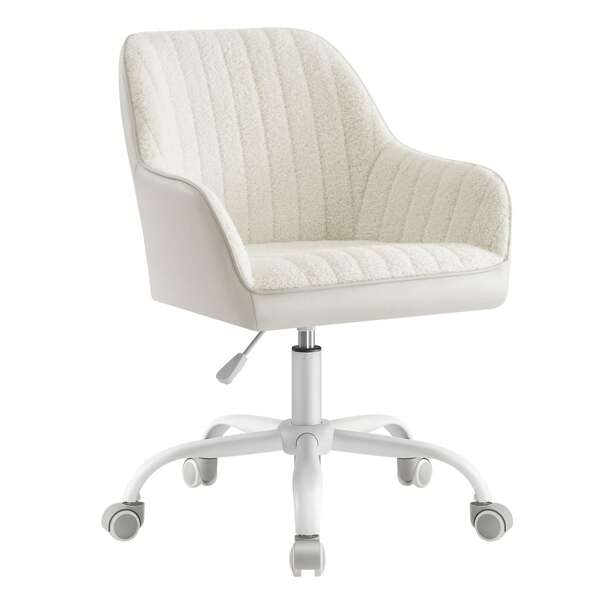 SONGMICS Chaise de Bureau avec Surface en Tissu Velours, Fauteuil Pivotant, Siège Ergonomique, Rembourrage en Mousse, Hauteur Réglable, Beige Cappuccino et Blanc Nuage
