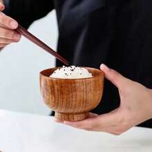 1 pieza Bol de madera sólida y redonda de alta calidad, pulida y multiuso para ensaladas, frutas, sopas, arroz y utensilios de cocina, útil también como material escolar