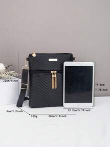 New Fashionable Wave Embroidered Crossbody Shoulder Bag - Black - View 4