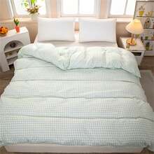 1pc Double-Sided Breathable, Soft & Skin-Friendly Washed Plain Check Style Duvet Cover, Minimalist & Fresh And Simple Design, Moisture-Wicking, Machine Washable - Light Green Grid - View 6