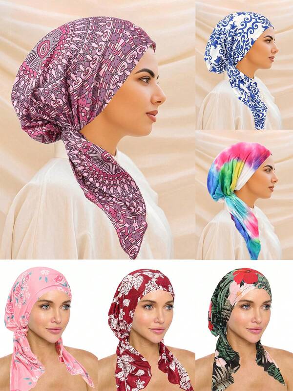 New Milk Silk Floral Printed Curved Hat Fashion Versatile Middle Eastern Muslim Turban Hat