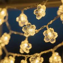 Solar Energy, Simulation, Night Light, Cherry Blossom, Light String, Outdoor, Waterproof, Flower, Resin, Decorative Light