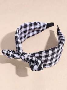 Nuevo diseño de diadema de tela a cuadros con lazo y orejas de conejo, accesorio de pelo versátil, de moda, lindo y dulce