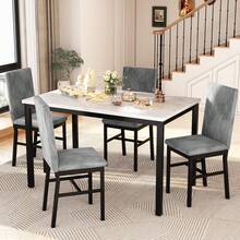 AWQM Kitchen Dining Set 4 With Marble Dining Chairs And 4 Plush Upholstered Chairs Apartments, Kitchens, Dining Rooms, Breakfast Corners And Small Spaces - White/Gray-B - View 6