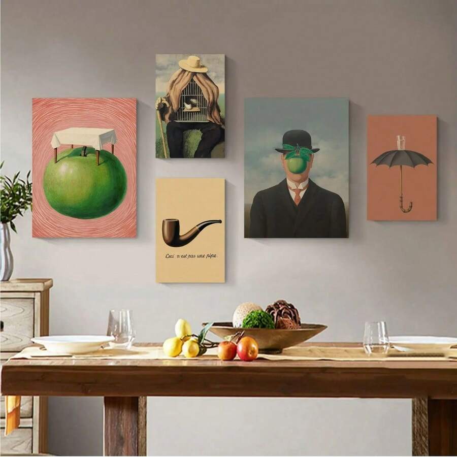 1pc Rene Magritte Vintage Posters Poster Wall Art Painting Study Trang trí Canvas Tranh Trang trí nội thất Không có khung - Nhiều màu - Xem 1