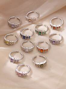 Inele vintage colorate din oțel inoxidabil cu zirconiu cubic, inel deschis anti-decolorare placat cu aur de 18K cu piatră pătrată pentru femei, accesorii pentru bijuterii de nuntă, cadouri de ziua de naștere pentru mama/cea mai bună prietenă