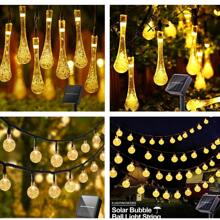 Solar String Lights, Small Crystal Ball/Waterdrop-Shaped Lights, Outdoor String Lights, With 8 Lighting Modes, Waterproof, Powered By Solar Energy. Suitable For Summer Gardens, Yards, Porches, And Can Be Used For Wedding And Party Decorations (Warm White).
