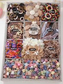 817pcs/Set Girls' Brown Sparkling Rhinestone Pearl Fabric Flower, Rabbit, Heart, Butterfly, Star Cute Headband, Hair Ties, Clips, Barrettes Hair Accessories Set, Suitable For Daily Use And Gift - Multicolor - View 7