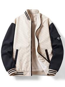 Men's Colorful Jacket With Striped Trim, Suitable For Men's Slim Jackets In Spring And Autumn, Ideal As A Gift For Family, Friends, And Husbands. - Beige - View 3