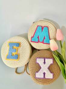 1 Personalized Custom Bride Straw Woven Shoulder Bag, Letter Custom Woven Wallet, Colorful Letter Wedding Vacation Wallet, Honeymoon Bride Custom Gift Party Supplies, Wedding Gifts