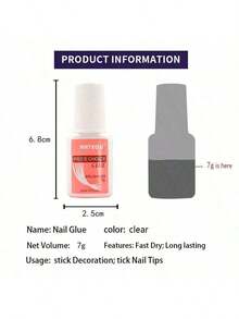 1套7克丙烯酸指甲胶水，透明免擦拭水钻宝石凝胶指甲胶水，凝胶指甲胶水，按压式假指甲，用于美甲艺术 - 白色 - 查看 3