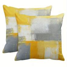 Set Of 2 Throw Pillow Covers Yellow Grey Abstract Decorative Couch Pillows For Home Decor (Single Sided Throw Pillow Cover )45X 45 Cm( No Filling)