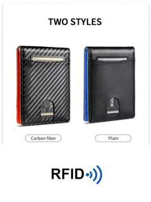 Ultra-Thin Wallet For Men, Premium RFID Blocking Bifold Leather Wallet, Stainless Steel Money Clip, Gift For Men, Solid Color Anti-Theft Synthetic Leather