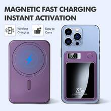 5000mAh 磁性无线便携式充电器，5000mAh 电池组移动电源充电兼容 16/15/14/13/Pro/Mini/Pro Max 22.5W 磁性无线移动电源无线充电外置电池适合夏季假期户外旅行/露营和免提应急备用移动电源送给家人、朋友、生日的礼物 - 紫羅蘭色 - 查看 1