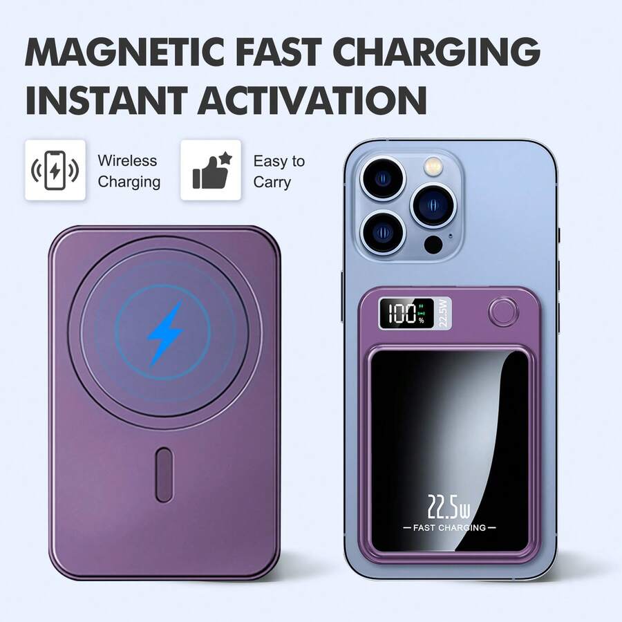 5000mAh 磁性无线便携式充电器,5000mAh 电池组移动电源充电兼容 16/15/14/13/Pro/Mini/Pro Max 22.5W 磁性无线移动电源无线充电外置电池适合夏季假期户外旅行/露营和免提应急备用移动电源送给家人、朋友、生日的礼物 - 紫羅蘭色 - 查看 1