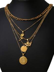 1pc Rose Flower Angel Multi-Layer Pendant Necklace