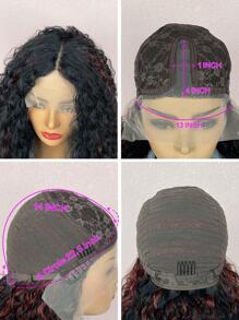 Black Highlight Red Kinky Curly Wig 13 * 4 * 1T Lace Synthetic Wigs