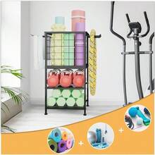 Weight Rack For Home Gym Workout Equipment Storage Organizer Home Gym Yoga Mat Storage Rack Weight Storage Racks With Hooks Yoga Mat Holder With Wheels For Yoga Block Dumbbell Resistance Band - Black - View 3