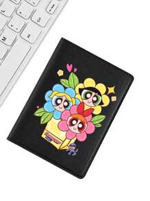 THE POWERPUFF GIRLS Cartoon Flying Female Police Passport Holder, Large Capacity PU Leather Passport Cover, Multi-Function Multi-Card Passport WalletFor Travel For Flight For Back To School Lightweight