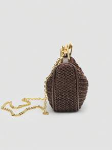 1 pieza Bolso de playa trenzado, nuevo bolso de verano para mujer con asa metálica, mini bolso cruzado con cremallera trenzado, bolso tote casual de paja trenzado, perfecto como accesorio para playa y vacaciones, incluye correa desmontable
