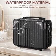 Noverlife 14 Inch Portable Hard Shell Cosmetic Travel Case Mini Travel Hand Luggage With Elastic Band Travel Makeup Case Small Makeup Carrying Suitcase For Train Cosmetic Bag Travel Camping Black