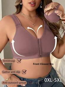 Plus Size Comfortable Front-Closure Wireless Bra, Everyday Wear - Brown - View 3