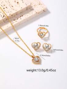SOKI SOKI Juego de 5 piezas para mujer Reloj de lujo, personalizado y con superficie con diamantes en forma de corazón Reloj de pulsera de cuarzo y collar con colgante de forma de corazón con diamantes incrustados, aretes, anillo. Adecuado para uso diario, temporada de regreso a clases, temporada de graduación, acción de gracias, parejas. El mejor regalo. Caja del reloj no incluida
