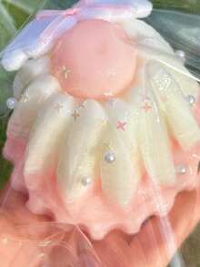 1pc Cherry Mochi Squishy Toy, Soft Pudding Texture Squeeze Stress Relief Toy, Popular Internet Celebrity Model - Multicolor - View 3
