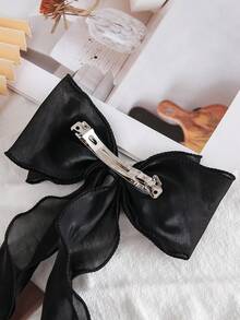 1件优雅黑色网纱公主蝴蝶结波浪丝带发夹发饰，春季柔软蓬松半夹式设计，适合上学、大学、学院风、可爱、优雅、冬季女装、发饰、头部饰品、女士发饰、爪夹、发卡、夏季、假日、旅行 - 黑色 - 查看 4