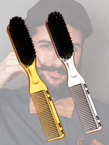 Peigne multifonctionnel pour hommes, brosse à cheveux pour hommes, outils et accessoires capillaires pour hommes, peigne convenant aux hommes. Une brosse à double usage pour la coiffure et la mise en forme de la barbe, avec un design de peigne et de brosse. Un peigne à double usage pour coiffer les cheveux naturels et les sourcils. Outils capillaires, produits capillaires et accessoires pour les essentiels de voyage de salon de coiffure. Outil de mise en forme de la barbe pour hommes, peigne à texture de brosse, outil de coupe de cheveux, peut prendre soin de la barbe et peigner les cheveux