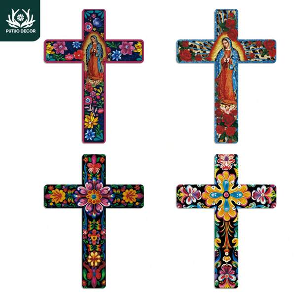 Putuo Decor Putuo Decor 1pc Mexican Crucifix Wood Wall Art Decor, The Last Supper, Wooden Wall Mounted Cross Decoration For Home Farmhouse Cafe Coffee Shop, Gift Room Decor Bedroom Decor Home Decor Wall Decor