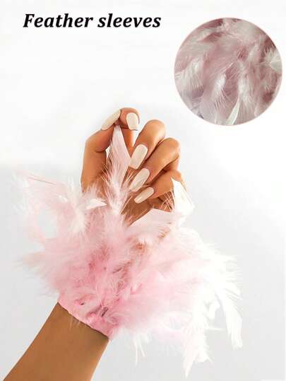 Manguitos de uñas falsos especializados, mangas de plumas de organza, diseño de manguitos de princesa, accesorios de moda y sencillos para fotografía