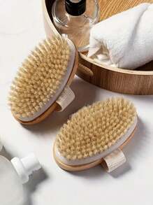 1 套长柄淋浴刷和天然刷毛的手持刷 - 可拆卸去角质身体按摩工具，适合干性皮肤，米色护理，高品质沐浴刷，温和擦洗和背部按摩，浴室必需品，去角质沐浴工具|天然设计|木制沐浴刷，淋浴配件 - 彩色 - 查看 9