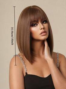 14 Inch Long Straight Brown Wigs Synthetic Wigs With Bangs Women's Wigs For Daily Use Party Or Cosplay Taking Photos LC1052-2