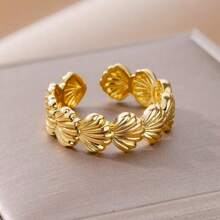 1pc Minimalist 18K Gold-Plated Shell Adjustable Stainless Steel Ring For Women, Daily Wear