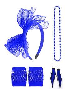 D EXCEED 4/5 pièces Ensemble d'accessoires rétro néon des années 80 pour femmes, collier de perles à tenue rétro, serre-tête à nœud en dentelle, gants résille, lunettes de soleil à stores vénitiens, boucles d'oreilles éclair, essentiels pour fête rétro Halloween