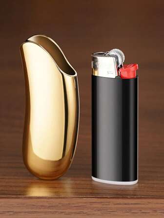 1 pièce Étui en métal de luxe et robuste pour briquet BIC J5 - Design lisse et ergonomique incurvé, trou à fond amovible facile d'accès - Cadeau idéal pour les fumeurs. Accessoires pour fumeurs.
